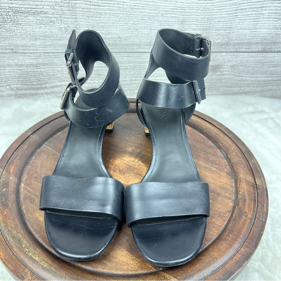 Vince Ria City Black Leather Sandals Heel Gladiator Buckles Revolve Size 7.5M - Picture 3 of 10